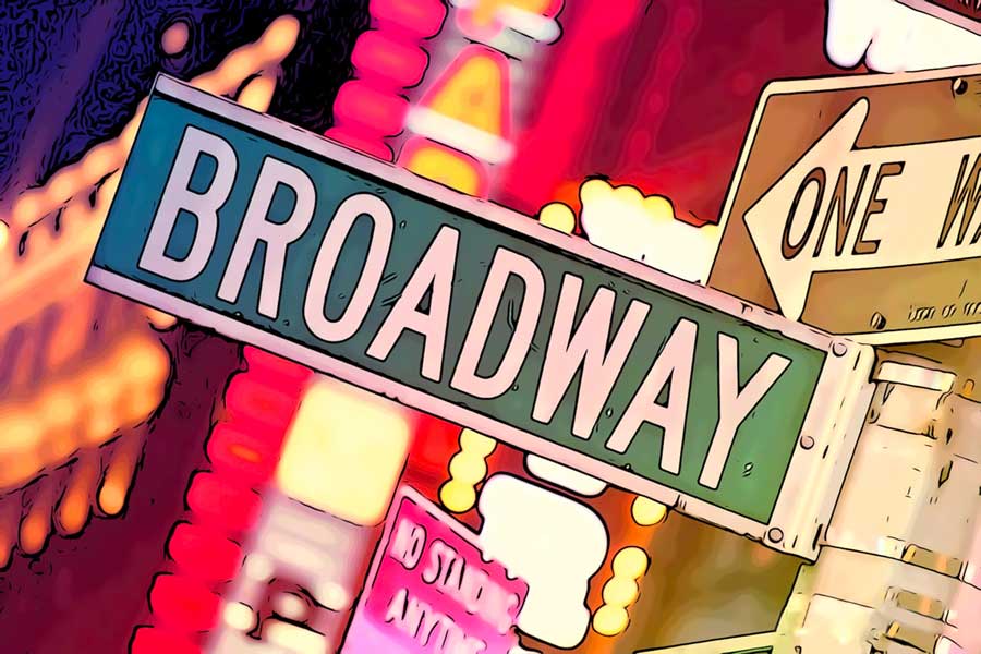 Broadway street sign and lights