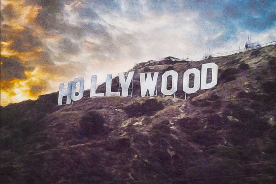 The "Hollywood" sign in the Hollywood hills