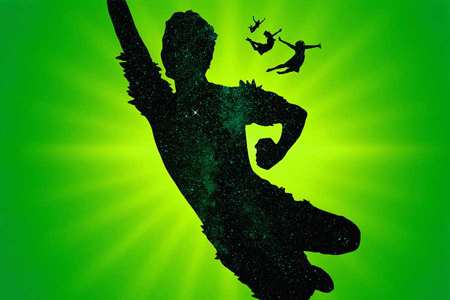 Show graphic featuring silhouettes of Peter Pan and the Darling family children flying